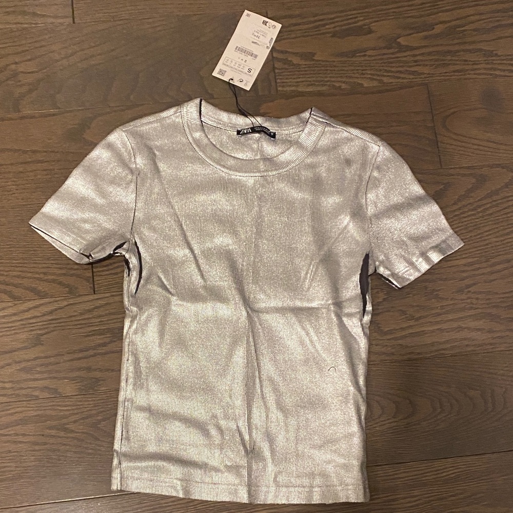 Zara Metallic Silver T-Shirt